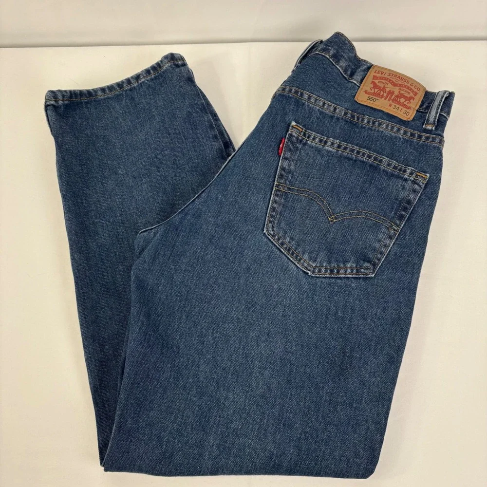 Levis Men's 550 Relaxed Fit Tapered Leg Jeans Dark Wash Blue Denim 34x30